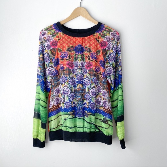 Clover Canyon Sheer Artsy Abstract Floral Blossom Print Sweatshirt Medium - Picture 1 of 10